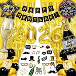 Aastavahetuse kaunistused 2024 Party Set 49 tk Happy New Year Decoration XXL 2024 (32 tolli) foolium &otilde;hupallid, banner, kuldne Tinsel Curtain, must kuldne &otilde;hupall, foto rekvisiidid uus aasta kaunistused uus