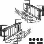 Lauaalune kaablikorraldus, 2-osaline puurivaba kaablikorv, kaablikorraldus kodukontorisse, pinnale paigaldatav kaablikanal, 4 klambrit, metall, must