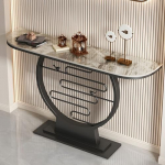 Console Sofa Table, Scratch-Resistant Entrance Table Made of Glamour Stone/Metal, Modern Abstract Console Table for Living Room and Entryway, Silver Grey, 55 inches L x 12 inches W x 31 inches H))