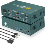 HDMI USB 3.0 KVM l&uuml;liti 2 PC 2 monitori, 4K 60Hz KVM l&uuml;litid, 2 PC 2 monitori l&uuml;liti koos 2 USB kaabliga klaviatuuri, hiire ja printeri jagamiseks ning toetab kuni 3 USB seadet