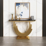 KLLJHB Glam Golden Marble Console Table Stain Resistant Console Sofa Table for Hallway European Style Marble Half Round Wall Porch Table Rock SLA