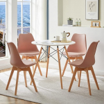 FURNITABLE Round Dining Table with 4 Pink Dining Chairs Scandinavian Design with Wooden Feet and Metal Frame for Kitchen Living Room Lounge