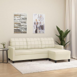 ZEYUAN 3201015 3-Seater Sofa with Stool Cream 180 cm Faux Leather, Sofas & Couches, Sofa Living Room, Sofa for Teenager's Room, Relaxation Sofa, Sofa for Bedroom, Upholstered Sofa