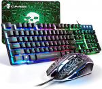 M&auml;nguklaviatuuri ja hiire komplekt, 104 klahvi Rainbow Backlit QWERTY UK Layout klaviatuur + 2400 DPI 4 nuppu hingamine hiir + hiirepad Combo, USB-kaabel &uuml;hildub PS4 XBoxiga (vajab adapterit) Mustanahaline