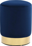 Festnight Stool Blue and Golden Velvet Barrel Shape Upholstered Stool Stool Velvet Stool Pouf Seat Pouf Velour Footstool Round Blue Golden Velvet 26.5 x 38 cm Metal