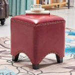 LH Platz Upholstered Wood Seat Footstool Footstool Ottoman Pouffe Chair Foot Stool with Imitation Oil Wax Leather Cover Hand Rivets Edge Sealing for Living Room, Bedroom and Office