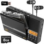 KLIM K10 kaasaskantav kassetim&auml;ngija ja kassetisalvesti, kassetim&auml;ngija ja kassettide MP3 muundur + sisseehitatud mikrofon ja k&otilde;lar + USB PC &uuml;lekanne + patareid/USB + 8GB SD kaart + k&otilde;rvaklapid