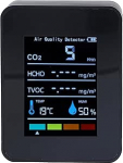 CO2 detektor ABS CO2 detektor, must CO2 s&uuml;sinikdioksiidi detektor LCD TVOC HCHO temperatuuri &otilde;huniiskuse &otilde;hukvaliteedi monitori termomeeter Hygromeeter koju
