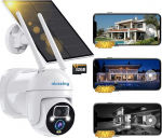 4MP Outdoor Solar Surveillance Camera with 32GB TF Card, nicezing Surveillance Camera Outdoor Battery, 360&deg; PTZ WLAN IP Camera Outdoor, 4MP Colour Night Vision, Human Detection, Siren Alarm, IP66