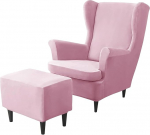 BHCCY Velvet Wingback Ottoman Cover 2 Pieces Stretch Slipcovers for Living Room (Pink)