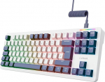 872 Xyra Gasket TKL mehaaniline klaviatuur QWERTZ paigutus, Hot-Swap kreemjas m&auml;nguklaviatuur 80%, USB-kaabel, RGB valgustus programmeeritav, 5-pin Leobog Linear 60 m l&uuml;litid m&auml;ngijatele, valge