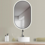 HOKO Design LED Anti-Fog peegel Ovaalne 50 x 90 cm / 90 x 50 cm + Metallist raam must k&otilde;rge + horisontaalne paigaldus vannitoa peegel valgustatud + 2 puutetundlikku l&uuml;litit + LED valgus muutuv soe valge jahe valge