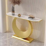 Sinterstein Konsole Eingang Modern Luxus Schmaler Sofatisch Hinter Dem Sofa Mit Skulpturaler Metallbasis F&uuml;r Wohnzimmer, Flur, Eingang(Gold C,150x30x80cm)