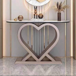 Tischkonsole mit herzf&ouml;rmigem Sockel, antikes Finish, lange moderne Felsplatte, Veranda, moderne Halbmond-Konsole mit antikem Finish, D, 120 cm