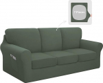 Easy-Going 7-teiliges Stretch-Couchbezug-Set f&uuml;r 3 R&uuml;ckenlehnen und Sitzkissen, Couch, rutschfester Sofa-Schonbezug, M&ouml;belschutz mit elastischer Unterseite (XL, Graugr&uuml;n)