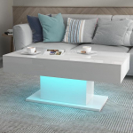 Keepreaper Coffee Table, Living Room Table, High Gloss White Sofa Table with LED Lighting Modern for Living Room &ndash; 110 x 55 x 50 cm, USB, White-CT10