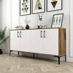 Dmora - Sestante sahtlikapp, elutoa buffet, elutoa k&uuml;ljepaneel, kaasaegne k&ouml;&ouml;gikapp, 160 x 35 x 78 cm, p&auml;hkelpuu ja valge
