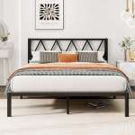 5ft King Size metallist platvormvoodi raam koos peaplaadiga, teraslattide tugi, madratsi alus, lihtne kokkupanek, voodi all hoiuruum / must