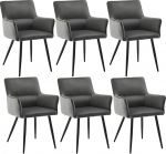 CLIPOP s&ouml;&ouml;gitoa toolid, komplekt 6, sametist k&ouml;&ouml;gitoolid, polsterdatud toolid k&auml;etugede ja metalljalgadega, retro disainiga k&auml;etoed, toolid elutuppa, s&ouml;&ouml;gituppa (6, sametroheline hall)