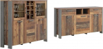 Forte Clif Highboard vitriinkapp 3 ukse ja 2 klaasuksega, vana - puidust vintage/betoonist tumehall, 151,4 x 127,9 x 41,6 cm & Clif sahtlikapp 3 ukse ja 2 sahtliga, 156,4 x 86,3 x 41,6 cm