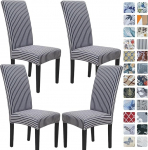 AONELAS SPRINGRICO 4 tooli kattepakett s&ouml;&ouml;gitoa jaoks, Stretch s&ouml;&ouml;gitooli kate, pestav Spandex k&ouml;&ouml;k Parsons Chair Slipcovers, tumehall ja valge triibumustriga (komplekt 4, STYLE04)