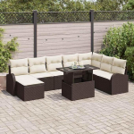 Outdoor-Sofagarnitur 9 St&uuml;cke, modulares Gartensofa-Set mit Kissen aus Poly-Rattan als Ecksofa-Set f&uuml;r Terrasse und Garten in Schwarz und Creme