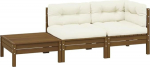 Garten-Ecksofa modular aus Kiefernholz Massivholz mit Grauen Kissen als 3-TLG. Outdoor-Lounge-Set f&uuml;r die Flexible Gestaltung