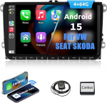 ESSGOO True 4+64G traadita autoraadio, 9-tolline puuteekraan koos Carplay Android autoga, Android 15 autoraadio VW Golf 5 6 T5 Polo Passat Touran Tiguan Seat Skoda koos Bluetooth GPS AM FM RDS SWCga