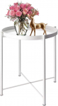 Round Side Table with Tray, Metal Side Table for Living Room Bedside Table Modern Furniture (White (Single Level))