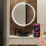 Bluetooth valgustusega vannitoa peegel, 60 cm &uuml;mmargune peegel valgustusega, seinapeegel eesmise valgustusega, uduvastase funktsiooniga, timmitav, 3 reguleeritava valgusv&auml;rviga