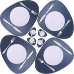 Tischset, Elegante Tischsets aus Kunstleder, 4er-Set mit Untersetzern - hitzebest&auml;ndige und rutschfeste Tischsets zur Dekoration von Esszimmer und K&uuml;che (Marineblau)(Navy Blue)