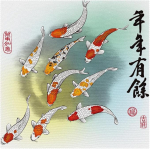 Stoff-Tischsets, waschbare Tischsets f&uuml;r Esstisch, 4er-Set,Koi Malerei im chinesischen Stil