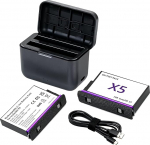 Akukomplekt Insta 360 X5 jaoks - 2 x 2800 mAh Li-Ion asendusakud kahekordse USB-C laadijaga, kiirlaadimise ja turvakaitsega, &uuml;hildub Insta 360 X5 tegevuskaameraga
