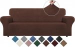 WEERRW Samt-Couchbezug f&uuml;r 3 Kissen-Couchbez&uuml;ge, Stretch-Sofabez&uuml;ge mit rutschfestem Schaumstoff und elastischer Unterseite, M&ouml;belschutz f&uuml;r Haustiere, aus weichem Pl&uuml;schstoff, Schokolade, suurus L