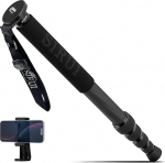 SIRUI AM-MDP01 Carbon Fibre Monopod Ultralight Monopod (0.41 kg) for Travel, 165 cm, Load Capacity 10 kg, Includes 360&deg; Phone Holder, Carabiner & Compass for Outdoor Photography