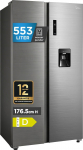 Midea Side-by-Side k&uuml;lmik 553L, veedosaatoriga ilma fikseeritud &uuml;henduseta, inverterkompressor, k&uuml;lmakindluseta, 360&deg; multi &otilde;huvool, SuperCool & SuperFreeze, 37 dB vaikus, terashall MDRS710FGD46W