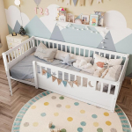 Ball & Cast Bodenbett (90x190 cm), Kids Bed und Jugendbett mit Stern- & Monddekoration, Kinderbett 90x200 mit rausfallschutz, Wei&szlig;