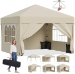 JUMMICO Pop Up Gazebo 3 x 3 veekindel stabiilne talvekindel &uuml;he puutega konstruktsioon Kokkupandav Gazebo koos k&uuml;lgseintega UV 50+ varjualune ideaalne aeda, &otilde;uealale, telkimiseks ja peotelkide jaoks beež