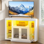 YITAHOME 100 cm nurgakapp RGB LED-valgustusega, nurgakapp TV-kapp kuni 55-tollise teleri jaoks koos 7 avatud m&auml;ngude meelelahutuskeskuse riiulitega Modernne lihtsa TV-jalamu kapp
