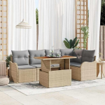 6-teiliges Garten-Sofa-Set in Schwarz aus Poly-Rattan als modulares Gartensofa-Set 6 St&uuml;ck f&uuml;r den Outdoor-Bereich mit Kissen als Gartensofa-Set 6-teilig Poly-Rattan