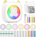 GuKKK Mini Photo Printer, Mobile Thermal Printer, Wireless Bluetooth Printer for Smartphone, with 13 Rolls of Printer Paper and 5 Colouring Pencils, Portable for List, Journal