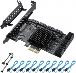 PCIe 10-pordiline SATA laienduskaart (6 Gbps, 10 SATA kaablit) madala profiiliga, &uuml;hildub Windows, Mac, Linux (ASM1166+JMB575)