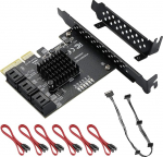 6-portiline SATA III PCIe laienduskaart - ASM1166 kiibistikuga, PCIe 3.0 x4 liides - 6 Gbps kiire adapter koos jahutusalusega Windowsile ja Linuxile