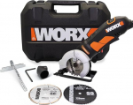 WORX WX423.1 Kompaktne ketassaag 400 W - T&uuml;hik&auml;igukiirus 3600/min - 27 mm l&otilde;ikes&uuml;gavus - &Uuml;he k&auml;ega t&ouml;&ouml;tamine - Kiire s&uuml;gavuse reguleerimine - Spindlilukustus - Ohutus t&auml;nu alumiiniumist saetera kaitsele