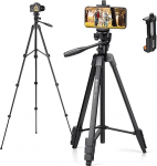 GEEKOTO Mobile Phone Tripod Extendable 54 Inch Tripod for Smartphone with 360 Degree Panoramic Rotating Platform and 1/4 Universal Mounting Screws for Mirrorless/Gopro/DSLR Camera Black