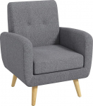 HOMCOM &uuml;hekohaline lamamistool, linase v&auml;limusega polsterdatud tool, kaasaegse disainiga TV-tool, k&auml;etoega tool istmepatjadega, puidust jalad, elutuppa, magamistuppa, helehall