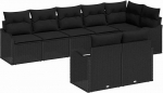 8-teiliges Garten-Sofa-Set mit Kissen Schwarzes Poly-Rattan, 2-Sitzer Garten-Sofa mit Kissen Schwarzes Poly-Rattan Gartenlounge Model3345753