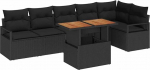 Rantry 7-teiliges Garten Sofa Set mit Kissen Schwarz Poly Rattan Gartenlounge Model3358459