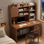 B&uuml;rotisch mit Ablagefl&auml;chen, Computertisch aus Holz, mit Schubladen und B&uuml;cherregal, Arbeitsstation f&uuml;r Zuhause und B&uuml;ro, 99 x 45 x 162 cm, Braun