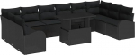 Rantry 11-teiliges Garten Sofa Set mit Kissen Schwarz Poly Rattan Gartenlounge Model3348719